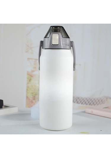 Novahub Beyaz 316 Paslanmaz Çelik Termos Büyük Kapasiteli Saman Bardak Açık Spor Seyahat Su Isıtıcısı Araba Su Bardağı 1.3 L Beyaz