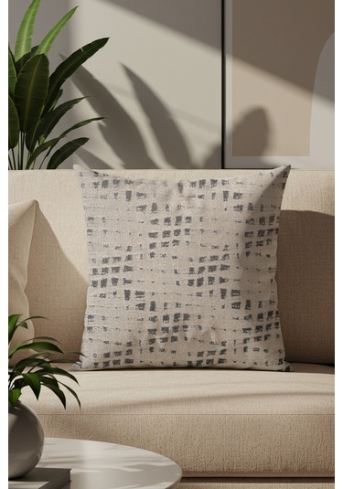 Sezyon Riva Desenli 50 50 Bej Gri Kırlent Kılıfı Bej Gri