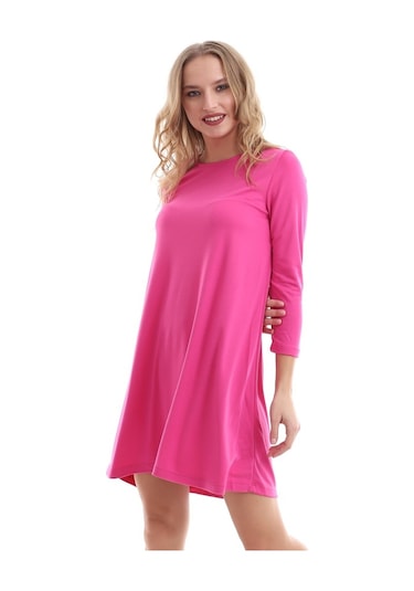 Self Clothing Kadın Bisiklet Yaka Pembe Elbise Pembe