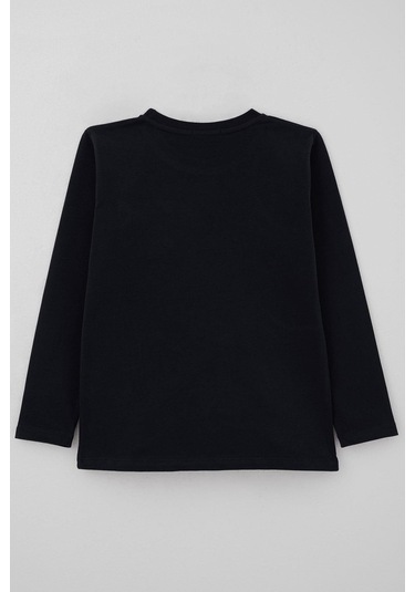 Breeze Erkek Çocuk Uzun Kollu Tişört Cool Yazı Armalı Cepli 4-8 Yaş, Lacivert Lacivert