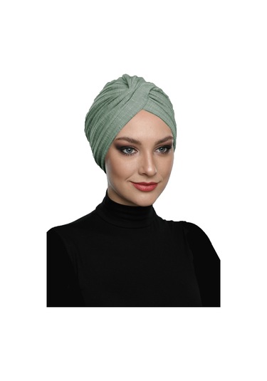 Çapraz Penye Astarlı Su Yeşili Hazır Türban Tesettür Havuz Bonesi Su Yeşili