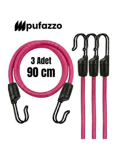 Pufazzo Kancalı Bagaj Lastiği 3 Adet - Bagaj Gergi Lastiği Pembe 90cm 3 Adet