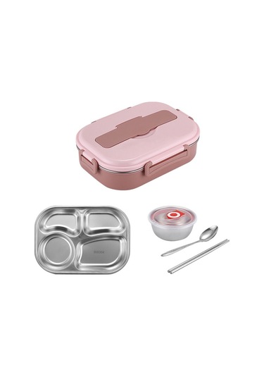 Mufunye Pembe Büyük Boy 4 Bölmeli Çorba Tablası Ve Bulaşıklar İle Lunchbox Pembe