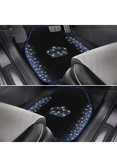 Kristal Taşlı Taç Desenli Işıltılı 5 Li Araç Oto Halı Paspas Seti Lüks & Şık Araç İçi Tasarım
