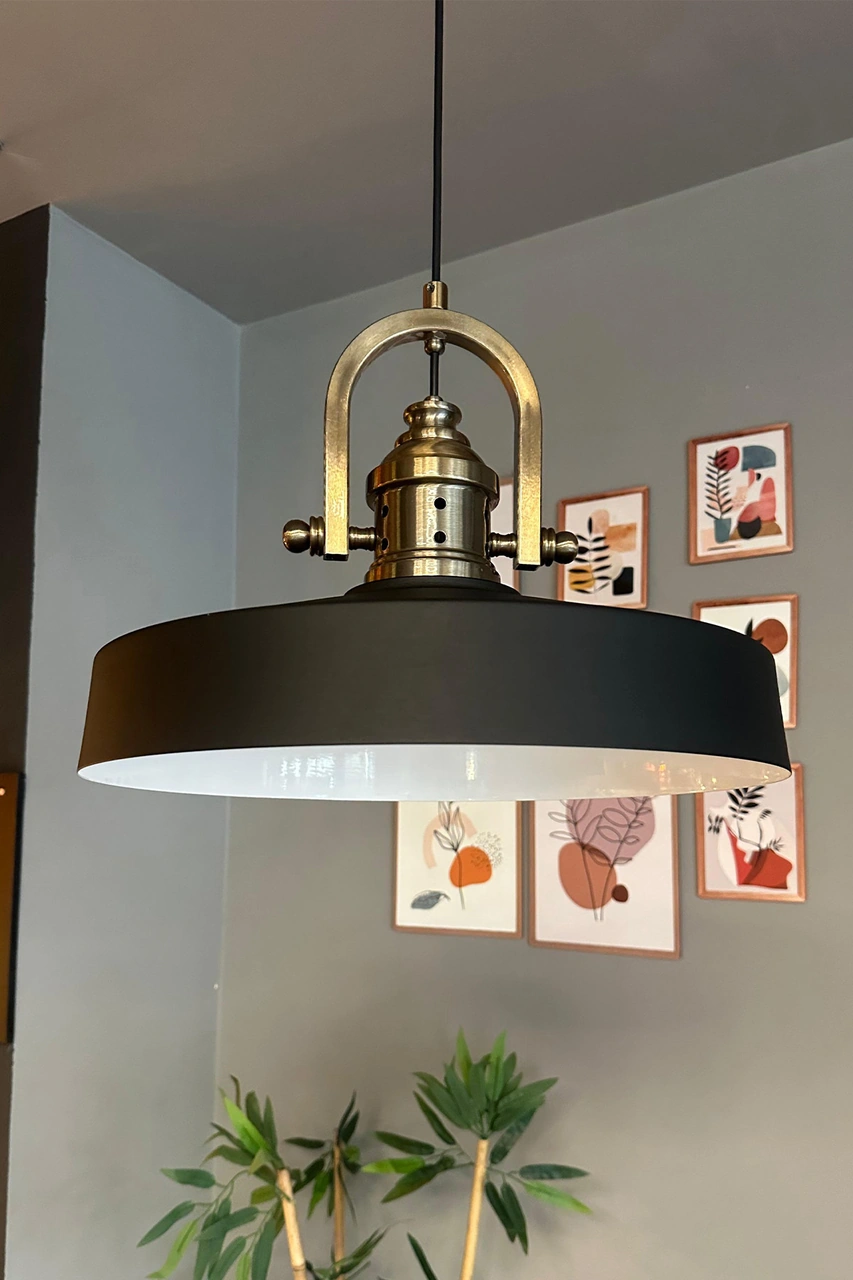 Açe Siyah Tekli Delikli Eskitme Başlık Avize Retro Sarkıt Ofis Showroom Salon Mutfak Avizeleri Siyah