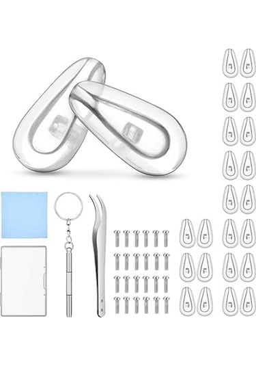 Leasetake Gözlük Burun Pedleri, Yumuşak Silikon Gözlük Burun Pedi Tamir Takımı 12 Çift Burun Pedleri, 24 Üniversal Vida