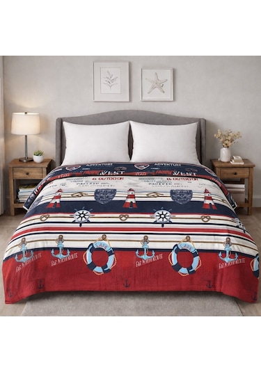 King Size Desenli Pike Yatak Örtüsü Çift Kişilik 240x260 Cm Lacivert