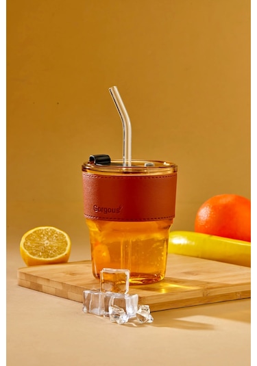 Bardak Şerit Detaylı, Pipetli, Sızdırmaz / Bronz Bronz