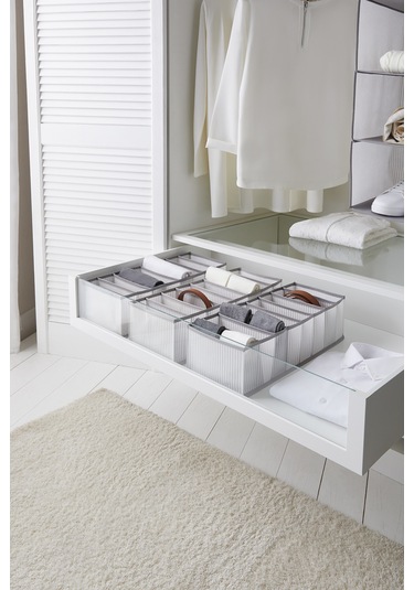 Ocean Home Textile 3'lü 8 Bölmeli Gri Çizgili Çekmece İçi Düzenleyici Set