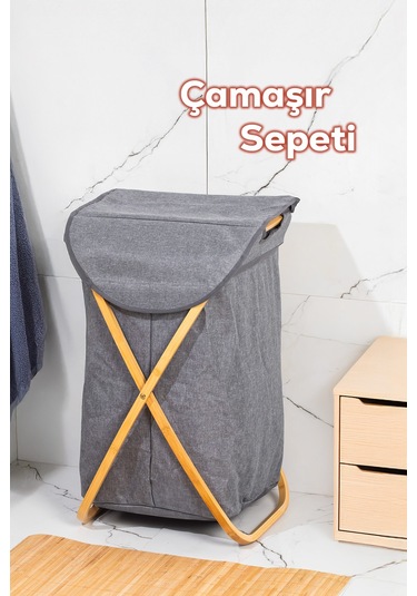 Porsima Mio-100 Bambu Banyo Kirli Çamaşır Sepeti Banyo Düzenleyici Sepet Renkli