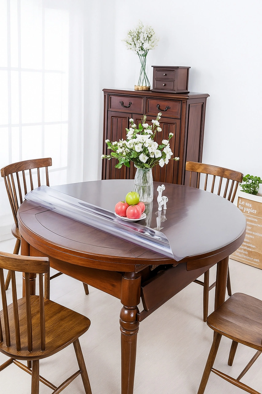 Rona Home Yuvarlak Şeffaf Silinebilir Masa Örtüsü 1,3 Mm Kalın Pvc Kaymaz Sofra Bezi Beyaz