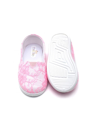 Dantelli Çocuk Keten Babet Ayakkabı-pembe-f-4001 Pembe