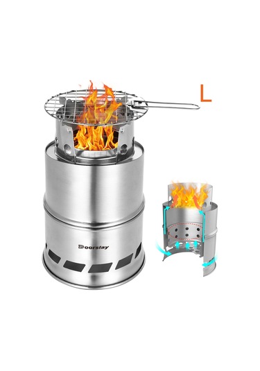 Ranyeek Kamp Malzeme Çift Duvarlı Çelik Odun Ocağı, Katlanabilir, Isı Verimli, Barbekü Izgaralı, Doğa Yakıtı Kullanan Taşınabilir Outdoor Alet Çok Renkli