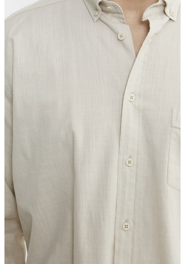 Keten Karışımlı Uzun Kol Gömlek - Bej Bej