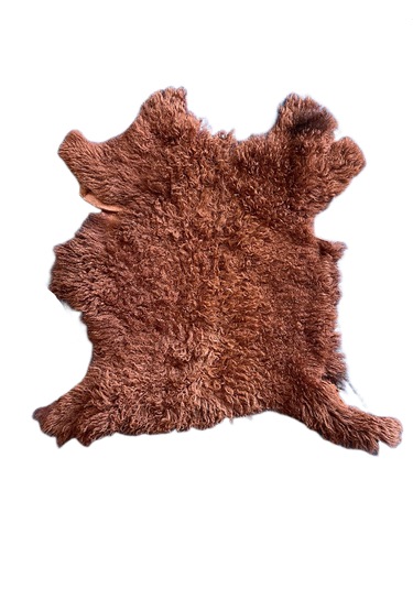 Gerçek Uzun Tüylü Koyun Postu Tarçın 60x50 Cm Koyu Turuncu