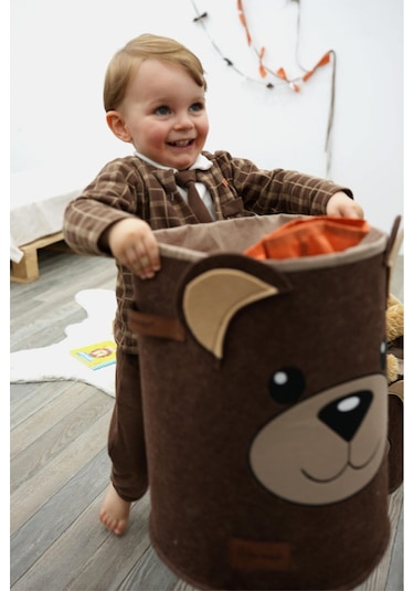 Mordesign Saklama Kutusu,dolap Içi Çamaşır/oyuncak Düzenleyici, Kirli Sepeti, Morbear Serisi, Büyük Boy 40 X 30 Kahverengi