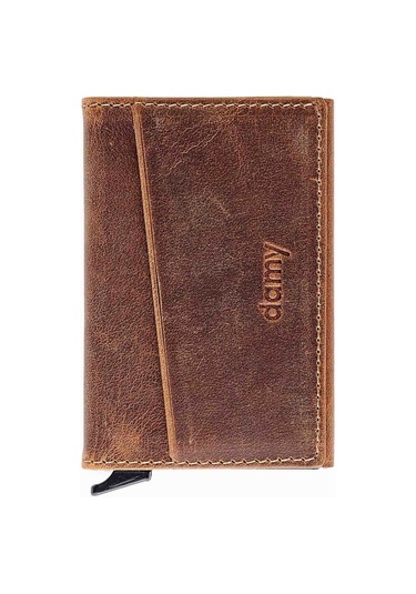 Damy Hakiki Deri Unisex Mekanizmalı Kartlık 611Cr - Taba Taba