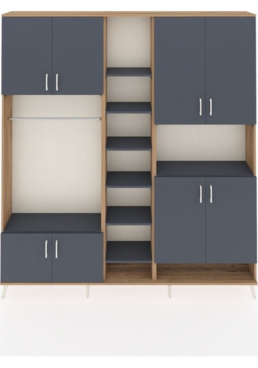 Arges Dolap 18 Raflı 8 Kapaklı Tek Askılı 220x30x243 Çam-antrasit/antrasit Antrasıt/antrasıt