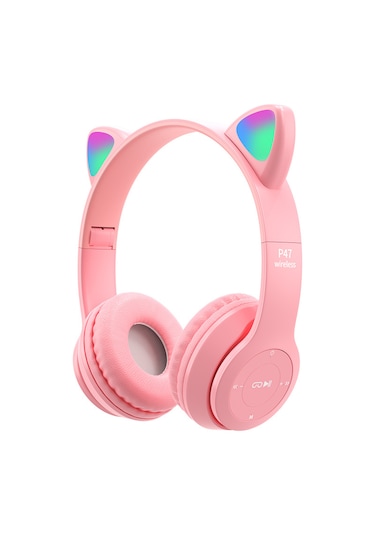 P47m Cat Ear Çocuk Başa Monte Bluetooth Kulaklık-pembe