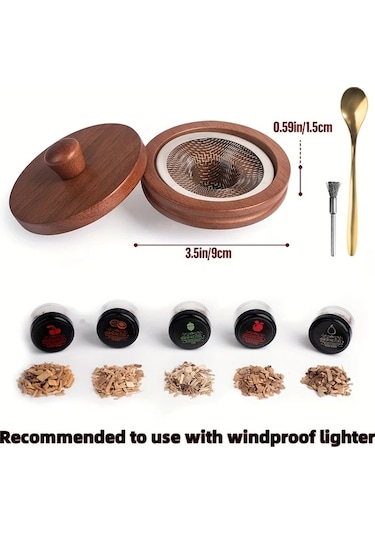 Honeybeeshop 1 Takım 5 Lezzet Ahşap Çip Isıtıcı Duman Kit Viski Şarap Ve Et İçin Erkek Hediyesi