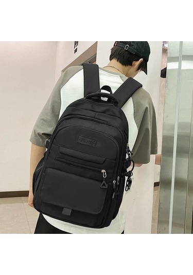 Novahub Oxford Bez Basit Seyahat Sırt Çantası Düz Renk Ortaokul Öğrencileri Okul Çantası 45x31x18cm Siyah, Küçük Boy Siyah