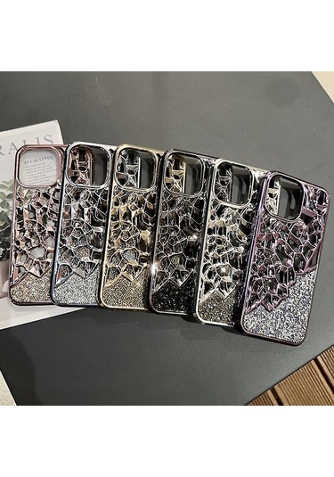 İphone 15 İçin Elmas Stil Delikli Isı Dağıtıcı Elektroliz Kaplamalı Tpu Telefon Kılıfı Çok Renkli