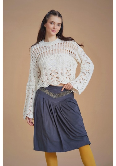 Antrasit Kloş Suet Midi Etek Antrasit