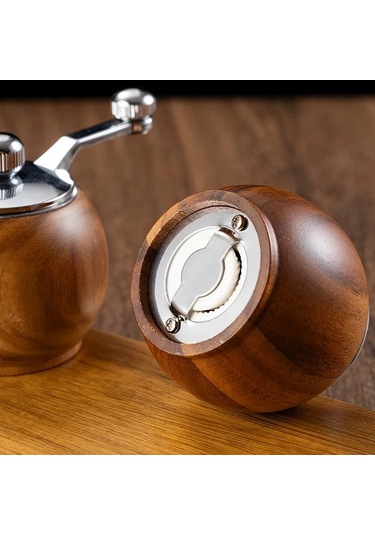 Honeybeeshop 2 Adet Ahşap El Değirmeni İki Set Taban İle El Kolu Deniz Tuzu Biber Makinesi Ayarlanabilir Kalınlık Restoran Mutfak Aletleri