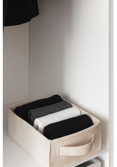 Krem Dolap İçi, Çamaşır, Oyuncak Düzenleyici, Saklama Kutusu, Keçe Sepet Organizer 38x25x13 Cm Krem