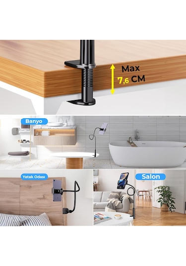 Juo 90 Cm Akrobat Esnek Tablet Ve Telefon Tutucu Stand Siyah Siyah