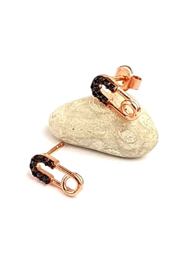 Oniks Taşlı 925 Ayar Gümüş Rose Çengelli Iğne Şans Küpesi