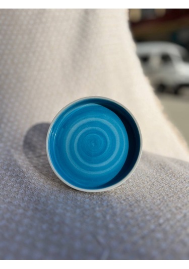 El Yapımı Seramik Kupa, Mug, Türk Kahvesi Bardağı Mavi Çiçek