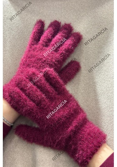 Peluş Uzun Eldiven Bordo