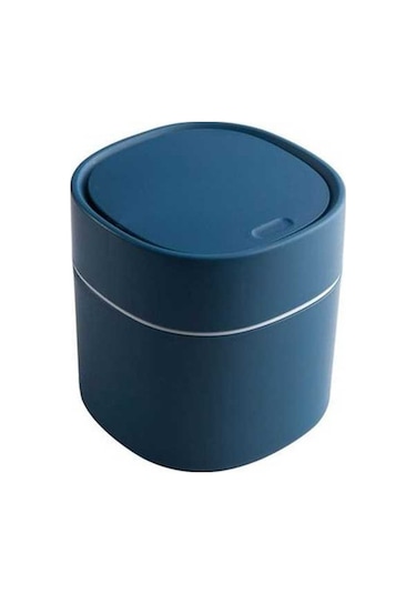 Tongxida Mini Masaüstü Kapalı Çöp Kutusu, Mavi İtmeli, Enkaz Depolama, Temizlik Silindir Mavi