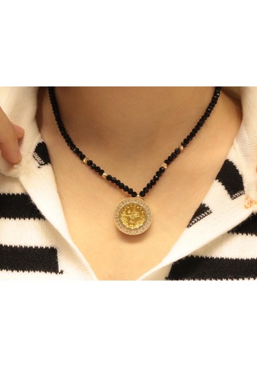 Yarım Reşat Baskı Altınlı Çerçeveli Kolye Rb007 Sarı Sarı Altın