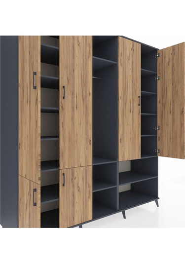 Kronos Dolap 15 Raflı 5 Kapaklı Tek Askılı 220x59x243 Antrasit-çam/antrasit Atlas Çam/antrasıt