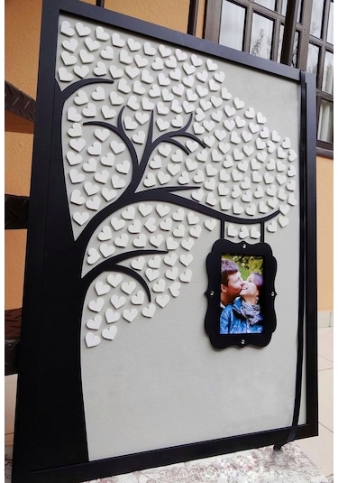 Hdrlazerdizayn Ahşap Çerçeveli Ve Ağaçlı 3 Boyutlu Düğün Anı Defteri Pano