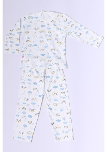 Hçm Bebek Pamuk Pijama Takımı Tenkli Baskılı Bisiklet Yaka A2 Mavi