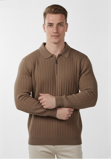 Deepsea Erkek Kahve Slim Fit Polo Yaka Triko Kazak - Yumuşak Dokulu Esnek Ve Şık Görünüm 2605305 Kahve