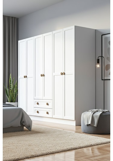 Bohem 4 Kapak 2 Çekmece Aynalı Gardırop K7 Mdf Kapak Beyaz