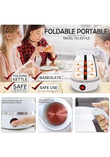 Ev Seyahat Abd Tak 110v Beyaz İçin Taşınabilir Katlanır Silikon Elektrikli Su Isıtıcısı