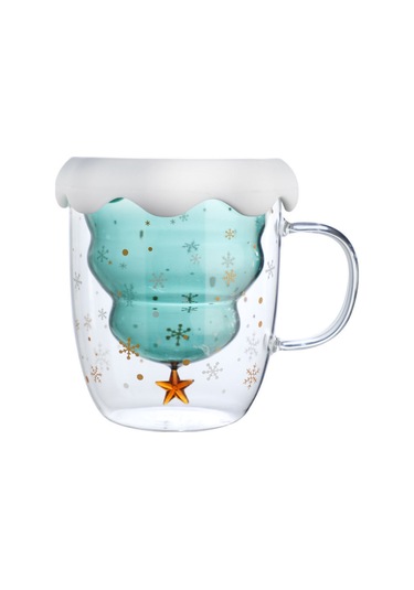 Geeroyoo Noel İstek Bardakları: Kapağı, Kollü, Çift Katlı Isı Yalıtımlı Cam, Karikatür Stili, Bayram Etkinlikleri Hediyesi 300ml Yeşil