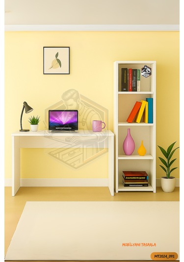 Tamamı Mdf Boy Kitaplıklı 4 Raflı Çalışma Odası Seti