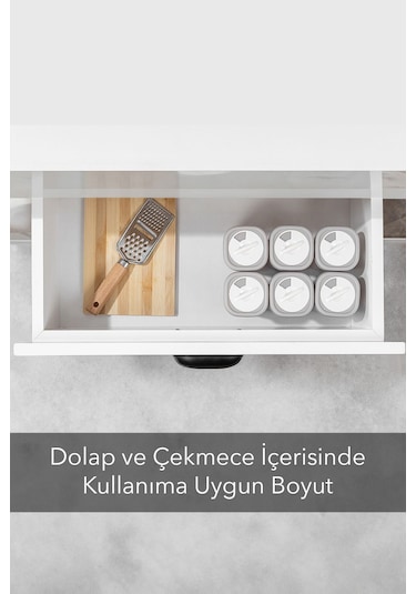 6'lı Etiketli Ve Kilitlenebilir Hava Almaz Kapaklı Baharatlık Seti - Baharatlık Bej