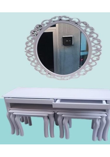 Dresuar Çift Zigon Takım Kayın Aslan Ayak Güneş Ayna Beyaz Renk Model El Yapım Beyaz