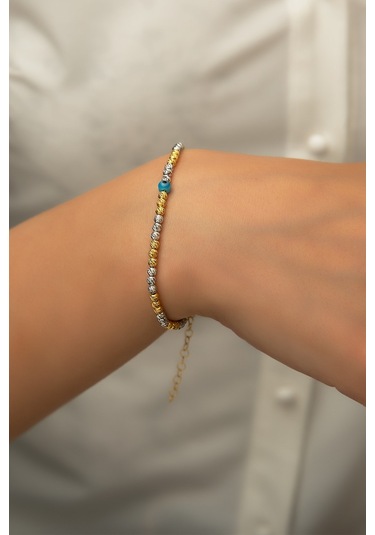 Dorica Toplu Nazar Gözlü Iki Renkli Fantezi 925 Ayar Gümüş Bileklik