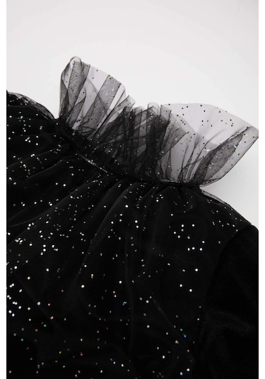 DeFacto Kız Bebek Puantiye Uzun Kollu Kadife Elbise B3476A524WNBK27 Siyah