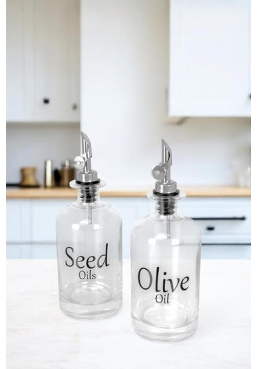 Digithome Vetro 500 Ml Kare Şeffaf Etiketli 2'li Zeytinyağı Ve Sıvıyağ Şişesi Yağdanlık So-302 Şeffaf