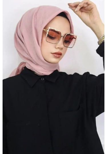 Melodi Scarf Kadın Tesettür Pratik Bambu Kraş Eşarp Pudra Pudra