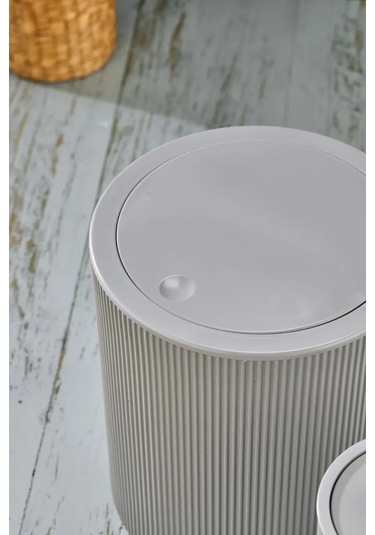 Line 5 Parça Yuvarlak Banyo Seti - Çöp Kovası Wc Fırçası Sıvı-katı Sabunluk Diş Fırças Gri